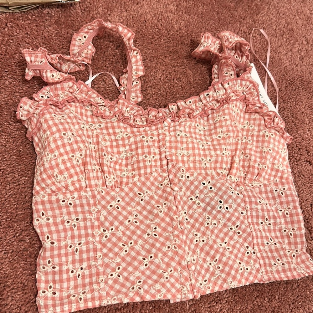 Pink plaid cropped tank top